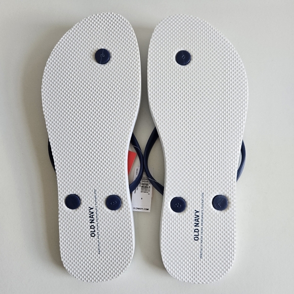 New Old Navy x Disney Mickey & Minnie Striped Print Blue/White Flip Flops Size 8 - Picture 6 of 6